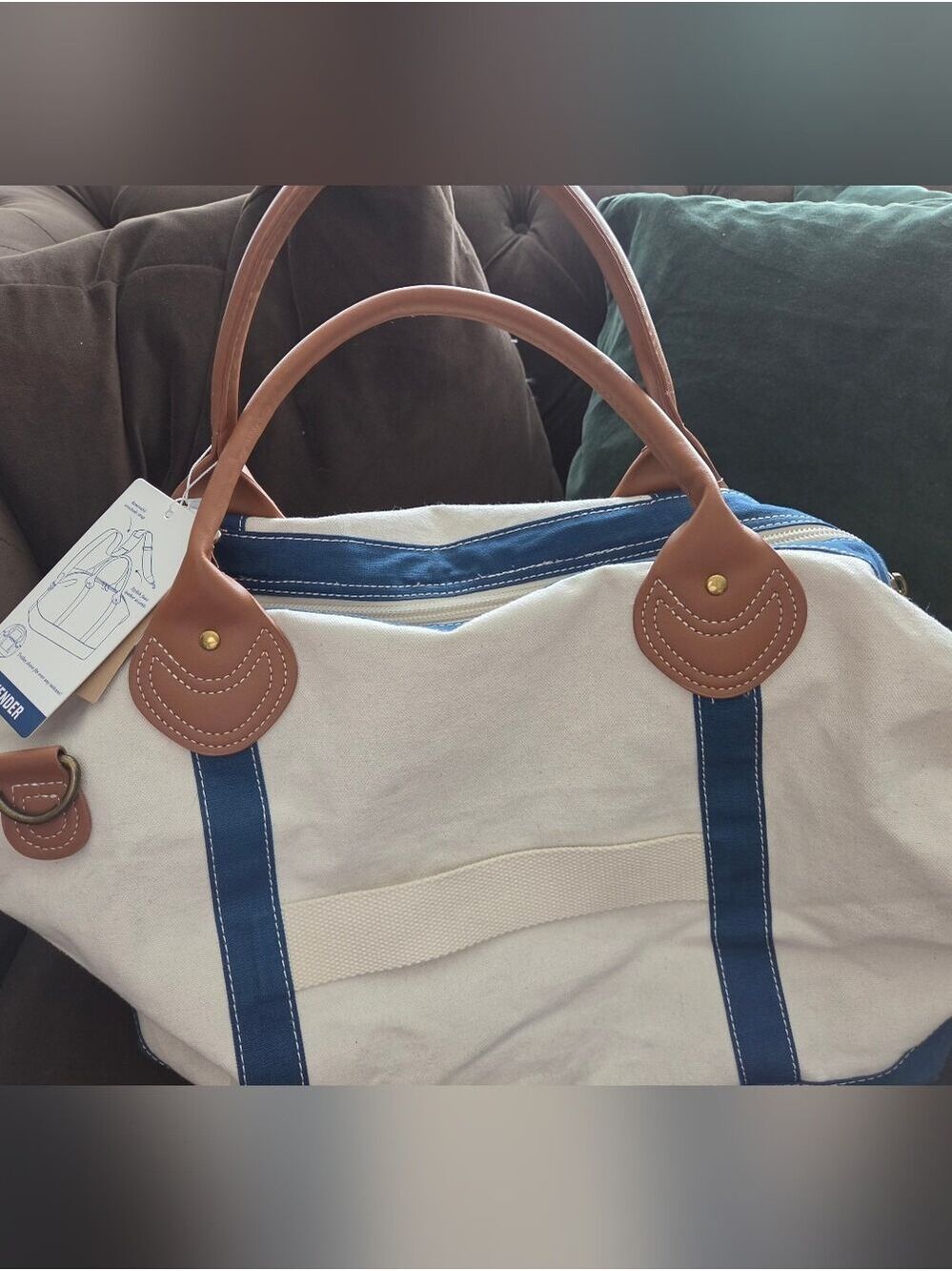 NWT Tommy Bahama Cream/ Navy Canvas Weekender bag